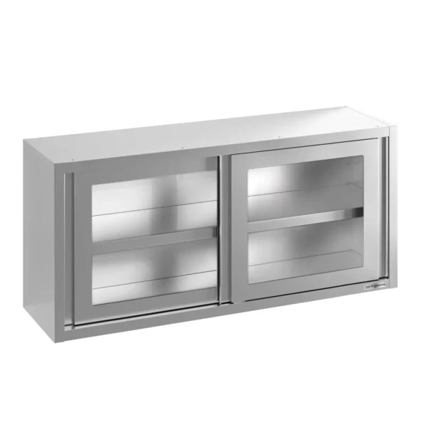 Nerezová nástěnná skříňka - 1200x400mm - s posuvnými skleněnými dveřmi - 650mm vysoká - Image 3