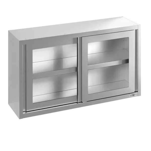 Nerezová nástěnná skříňka - 1200 x 400 mm - posuvné skleněné dveře - výška 800 mm - Image 2