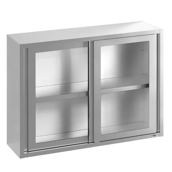 Nerezová nástěnná skříňka - 1400x400 mm - posuvné skleněné dveře - výška 1000 mm - Image 2