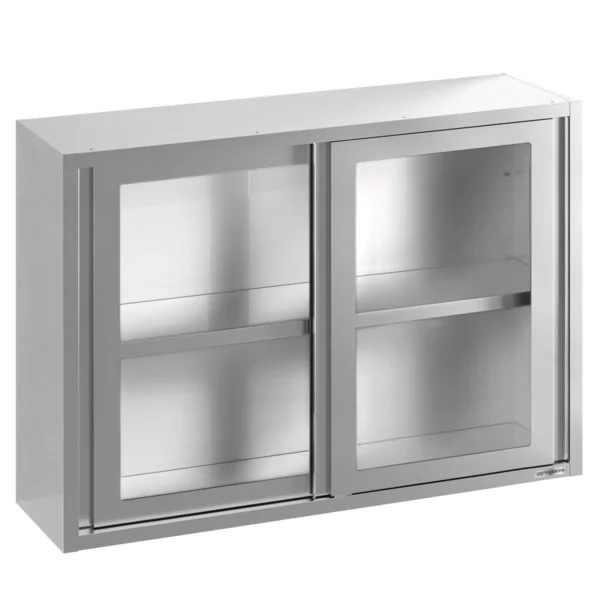 Nerezová nástěnná skříňka - 1600x400 mm - posuvné skleněné dveře - výška 1000 mm - Image 2
