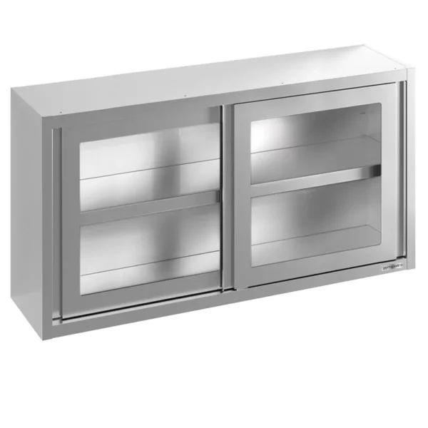 Nerezová nástěnná skříňka - 1600 x 400 mm - posuvné skleněné dveře - výška 800 mm - Image 2