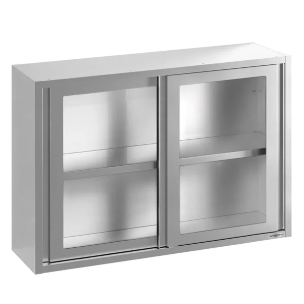 Nerezová nástěnná skříňka - 1800x400 mm - posuvné skleněné dveře - výška 1000 mm - Image 2