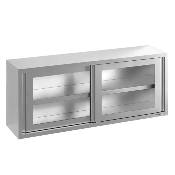 Nerezová nástěnná skříňka - 1800x400 mm - se skleněnými posuvnými dveřmi - výška 650 mm - Image 3