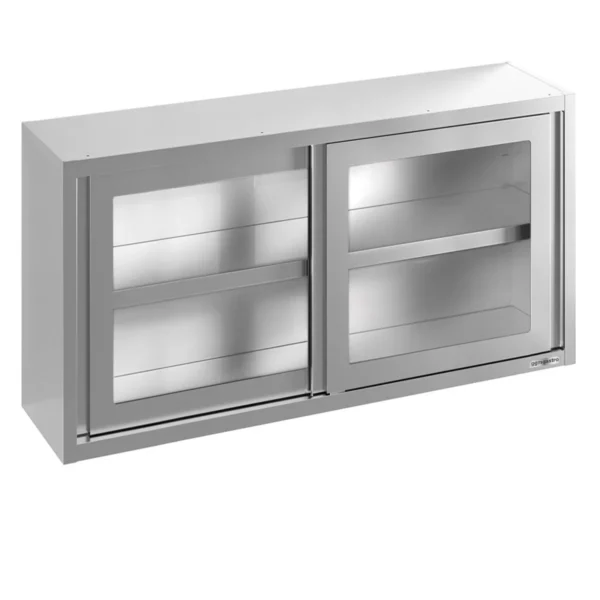 Nerezová nástěnná skříňka - 1800x400 mm - posuvné skleněné dveře - výška 800 mm - Image 2