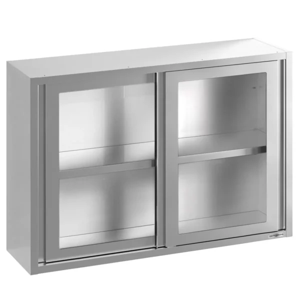 Nerezová nástěnná skříňka - 2000x400 mm - posuvné skleněné dveře - výška 1000 mm - Image 2