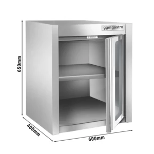 Nerezová nástěnná skříňka - 600x400mm - se skleněnými křídlovými dveřmi - výška 650mm
