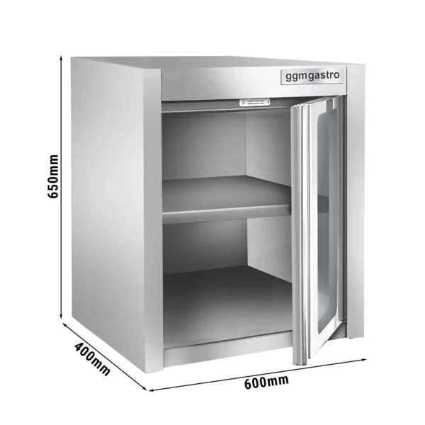 Nerezová nástěnná skříňka - 600x400mm - se skleněnými křídlovými dveřmi - výška 650mm