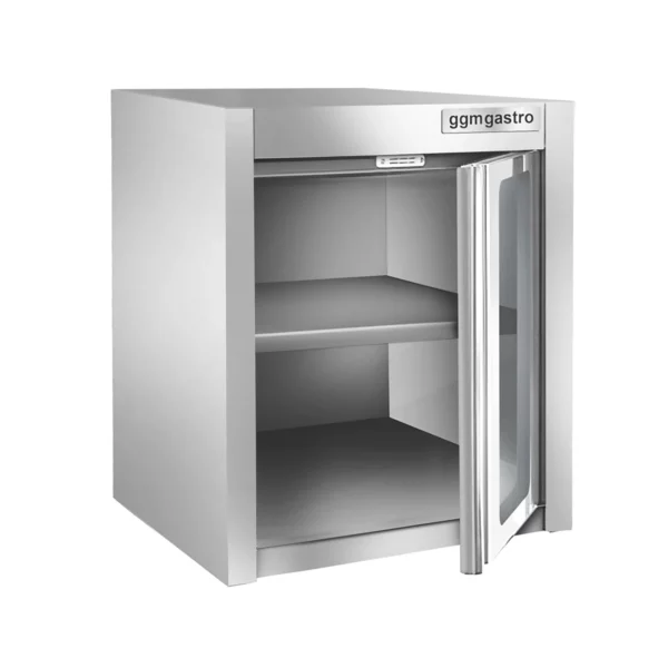 Nerezová nástěnná skříňka - 600x400mm - se skleněnými křídlovými dveřmi - výška 650mm - Image 3