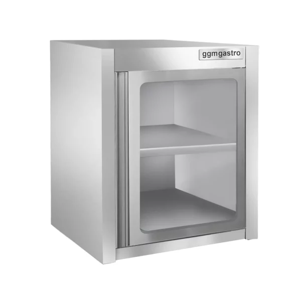 Nerezová nástěnná skříňka - 600x400mm - se skleněnými křídlovými dveřmi - výška 650mm - Image 5