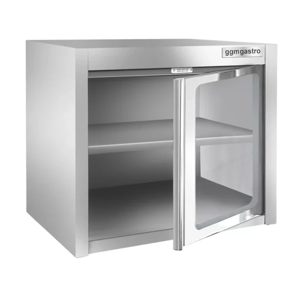 Nerezová nástěnná skříňka - 800x400mm - se skleněnými křídlovými dveřmi - výška 650mm - Image 3