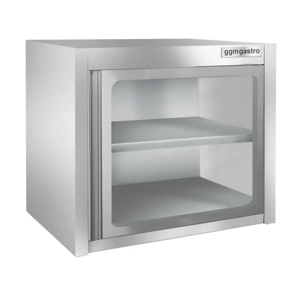 Nerezová nástěnná skříňka - 800x400mm - se skleněnými křídlovými dveřmi - výška 650mm - Image 4