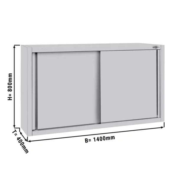 Nerezová nástěnná skříňka ECO - 1400 mm - s posuvnými dveřmi 800 mm vysoká