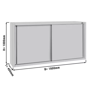 Nerezová nástěnná skříňka ECO - 1800 mm - s posuvnými dveřmi 1000 mm vysoká