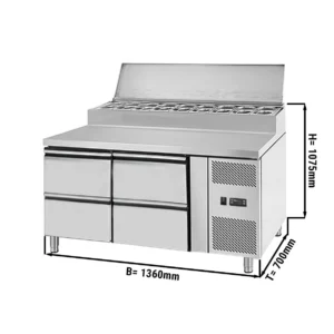 Přípravný stůl ECO - 1360mm - pro 7x GN 1/3 - 4 zásuvky