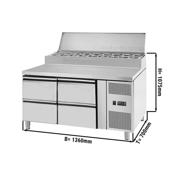 Přípravný stůl ECO - 1360mm - pro 7x GN 1/3 - 4 zásuvky