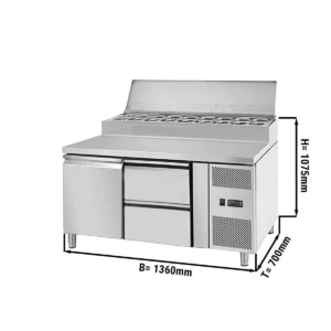 Přípravný stůl ECO - 1360 mm - pro 7x GN 1/3 - 1 dvířka a 2 zásuvky