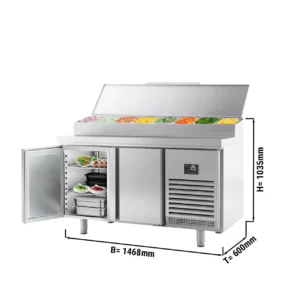 Přípravný chladící stůl - 1468x600mm - se 2 dveřmi - nerezový nástavec 8x GN 1/4