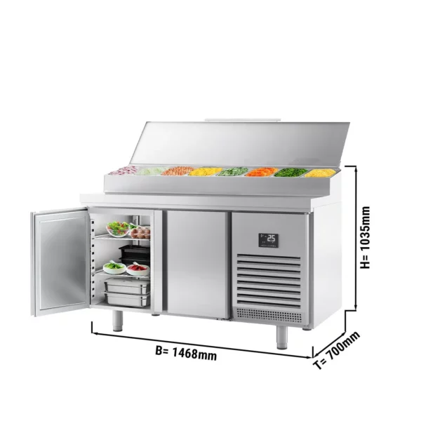 Přípravný chladící stůl - 1468x700mm - se 2 dveřmi - nerezový nástavec 6x GN 1/3