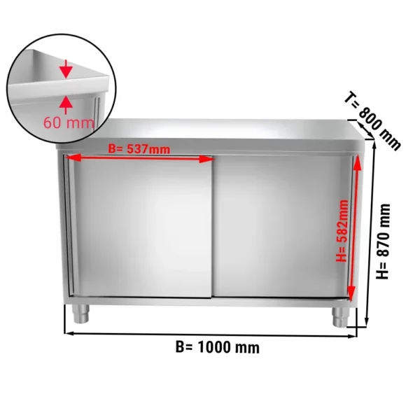 Nerezová pracovní skříň PREMIUM - 1000x800mm - s posuvnými dveřmi bez podstavce - Image 4