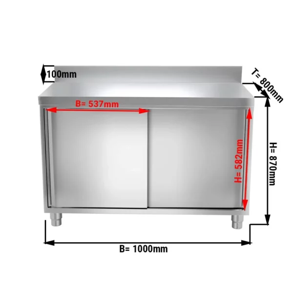Nerezová pracovní skříň PREMIUM - 1000x800mm - s posuvnými dveřmi a podstavcem - Image 5