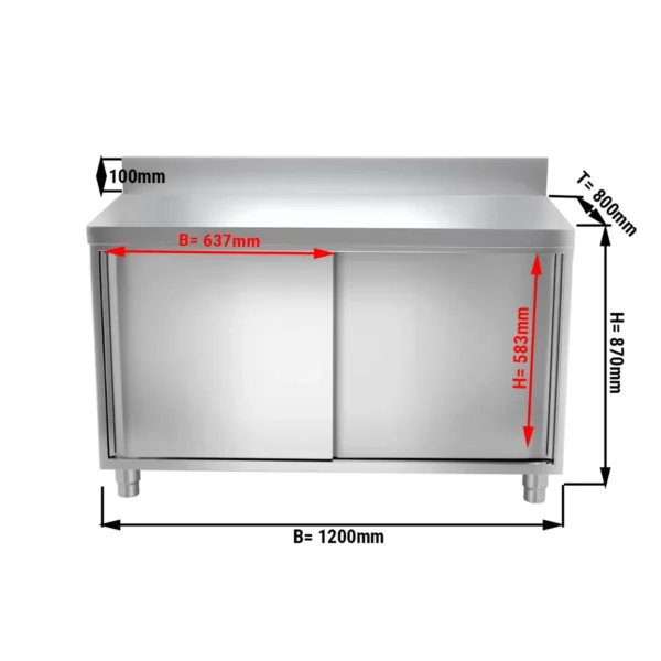Nerezová pracovní skříň PREMIUM - 1800x800mm - s posuvnými dveřmi a podstavcem - Image 4
