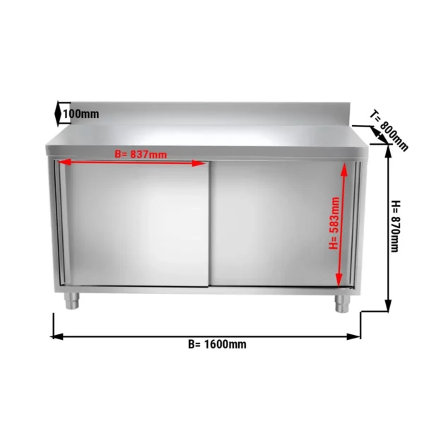 Nerezová pracovní skříň PREMIUM - 1600x800mm - s posuvnými dveřmi a podstavcem - Image 7