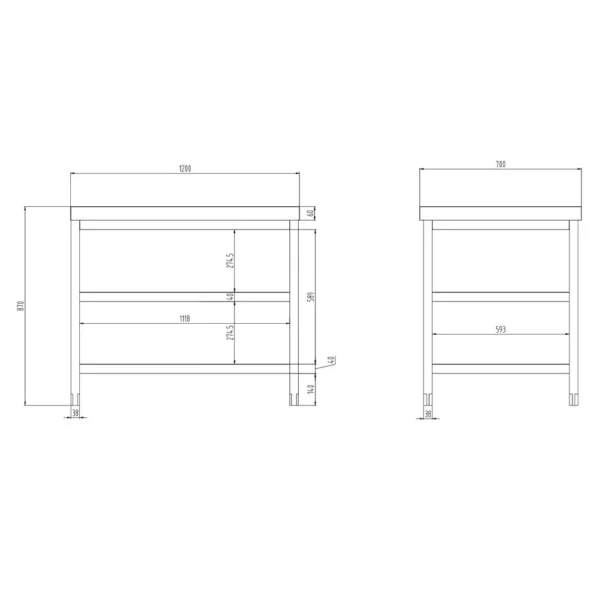 Nerezový pracovní stůl PREMIUM - 1200x700mm - se základní policí a mezipoličkou - Image 8