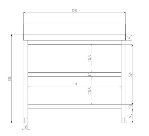 Nerezový pracovní stůl PREMIUM - 1200x600mm - se základní policí, podstavcem a mezipoličkou - Image 6