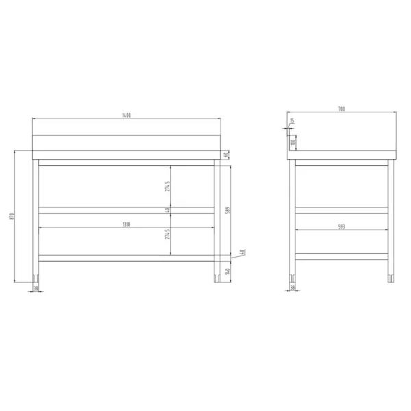 Nerezový pracovní stůl PREMIUM - 1400x700mm - se základní policí, podstavcem a mezipoličkou - Image 4