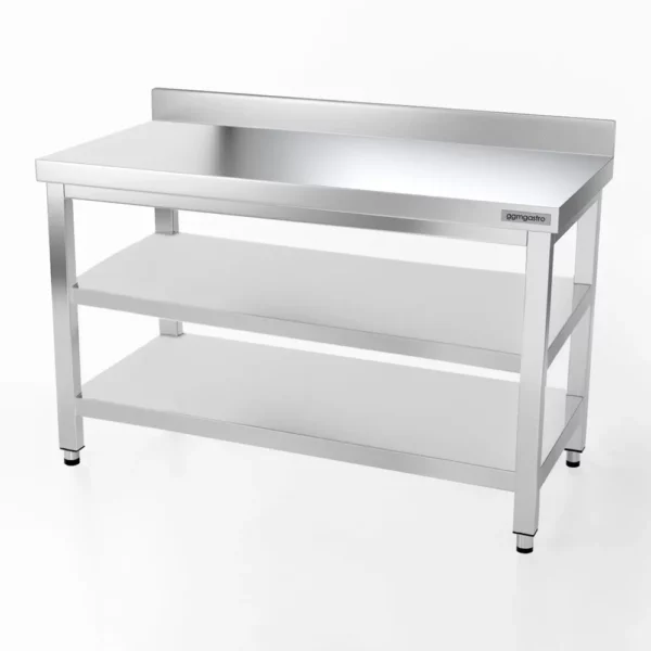 Nerezový pracovní stůl PREMIUM - 1200 x 700 mm - se základní policí, stojanem a mezipoličkou - Image 5
