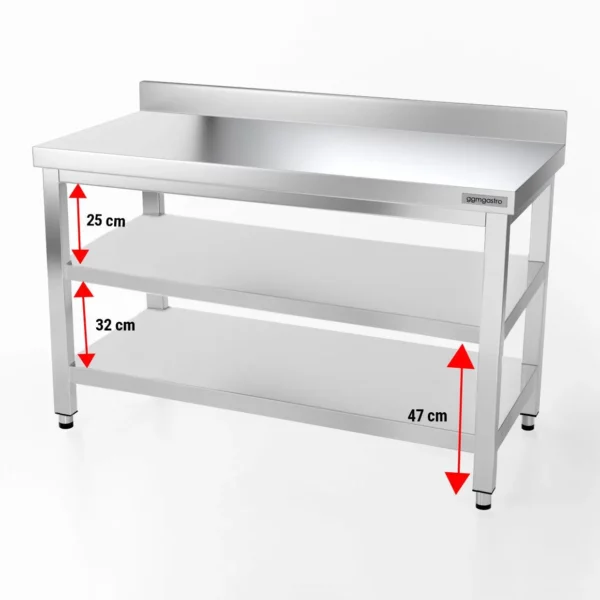 Nerezový pracovní stůl PREMIUM - 1200 x 700 mm - se základní policí, stojanem a mezipoličkou - Image 7