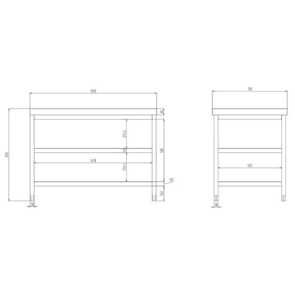 Nerezový pracovní stůl PREMIUM - 1500x700mm - se základní policí a mezipoličkou - Image 8