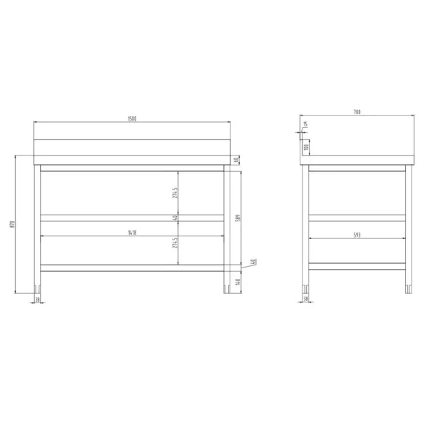 Nerezový pracovní stůl PREMIUM - 1500x700mm - se základní policí, podstavcem a mezipoličkou - Image 7