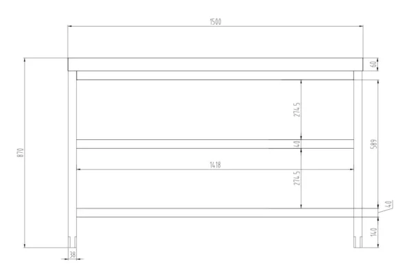 Nerezový pracovní stůl PREMIUM - 1500x600mm - se základní policí a mezipoličkou - Image 8