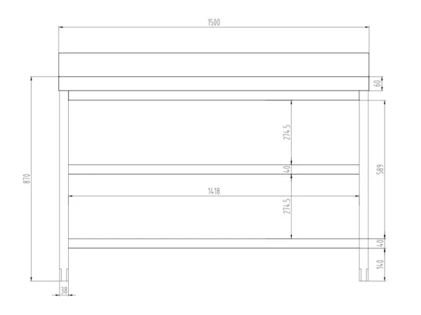 Nerezový pracovní stůl PREMIUM - 1500x600mm - se základní policí, podstavcem a mezipoličkou - Image 6