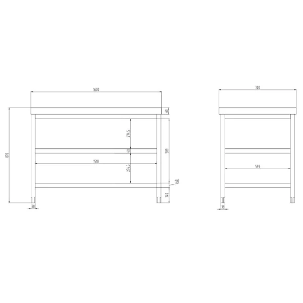 Nerezový pracovní stůl PREMIUM - 1600x700mm - se základní policí a mezipoličkou - Image 8