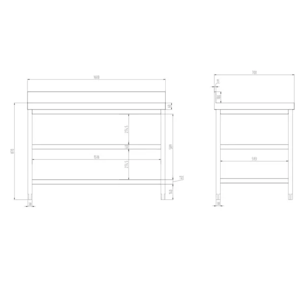 Nerezový pracovní stůl PREMIUM - 1600 x 700 mm - se základní policí, stojanem a mezipoličkou - Image 8