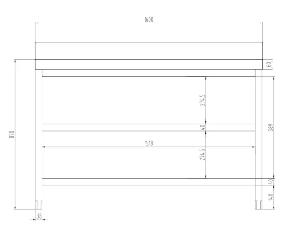 Nerezový pracovní stůl PREMIUM - 1600x600mm - se základní policí, podstavcem a mezipoličkou - Image 6