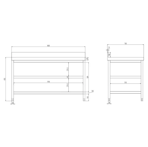 Nerezový pracovní stůl PREMIUM - 1800x700mm - se základní policí, podstavcem a mezipoličkou - Image 4