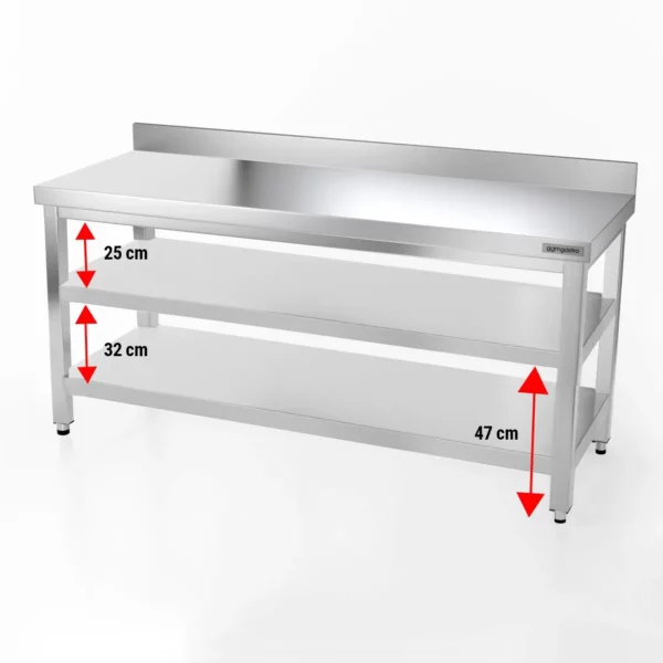 Nerezový pracovní stůl PREMIUM - 1800x700mm - se základní policí, podstavcem a mezipoličkou - Image 7