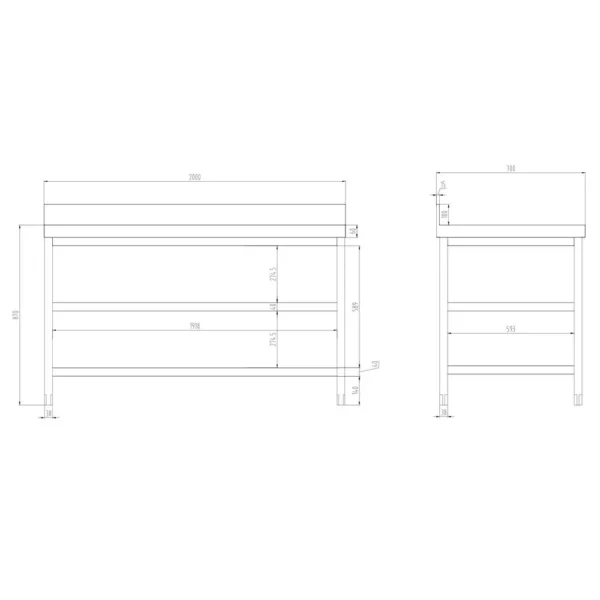 Nerezový pracovní stůl PREMIUM - 2000x700mm - se základní policí, podstavcem a mezipoličkou - Image 8
