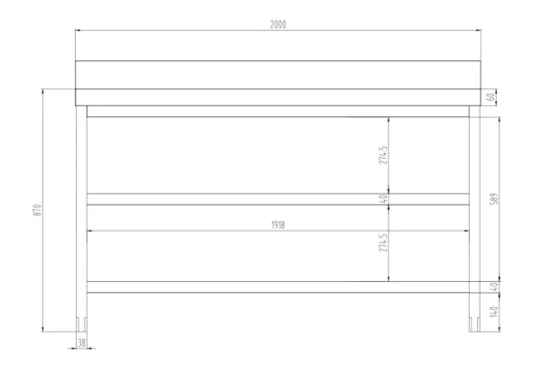 Nerezový pracovní stůl PREMIUM - 2000 x 600 mm - se základní policí, stojanem a mezipolí - Image 7