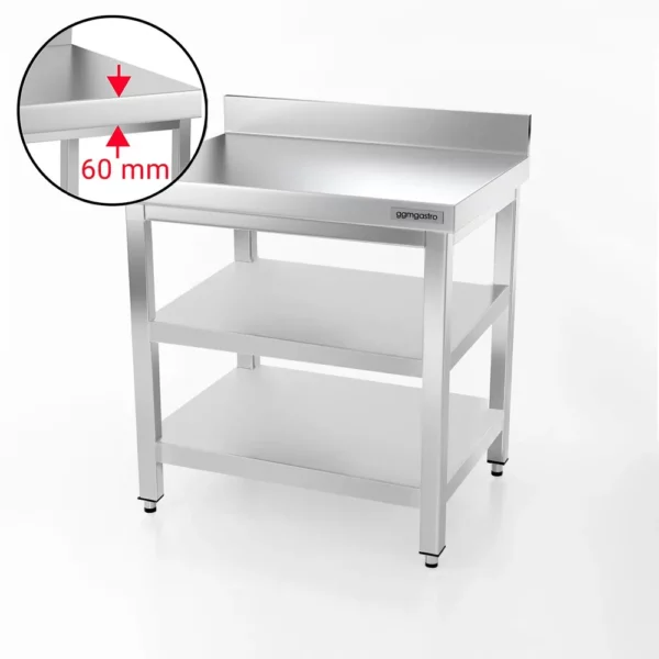 Nerezový pracovní stůl PREMIUM - 600x700mm - se základní policí, podstavcem a mezipoličkou - Image 4