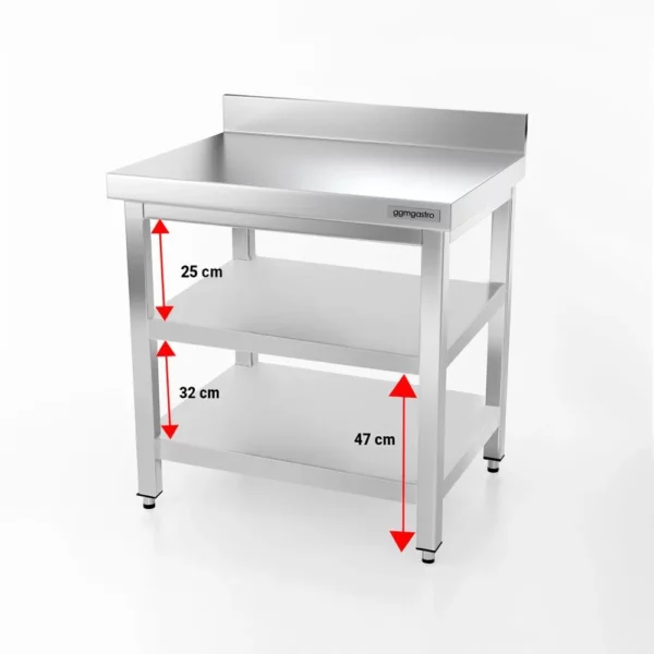 Nerezový pracovní stůl PREMIUM - 700 x 700 mm - se základní policí, stojanem a mezipoličkou - Image 5