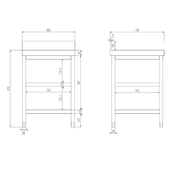 Nerezový pracovní stůl PREMIUM - 800x700mm - se základní policí, podstavcem a mezipoličkou - Image 7
