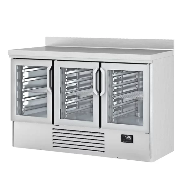 Chladící stůl PREMIUM PLUS - 1460 x 700 mm - se 3 skleněnými dvířky a zadní stěnou - Image 7