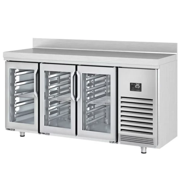 Barový a nápojový chladící stůl Premium PLUS - 1960 x 600 mm - se 3 skleněnými dveřmi a zadní stěnou - Image 8
