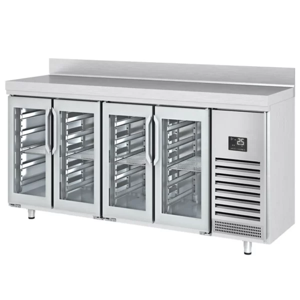 Barový a nápojový chladící stůl Premium PLUS - 2452 x 600 mm - se 4 skleněnými dveřmi a zadní stěnou - Image 7