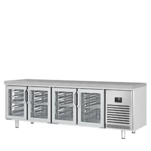 Pekařský chladící stůl PREMIUM PLUS - 2752x800mm - 4 skleněná dvířka a žulová pracovní deska