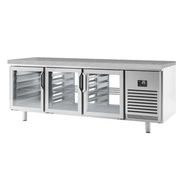 Pekařský chladící stůl Premium PLUS - 2185x800mm - se skleněnými dvířky na obou stranách a žulovou pracovní deskou - Image 7